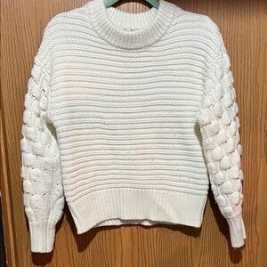 Elodie white knitted sweater with detailed puffer sleeves, size small